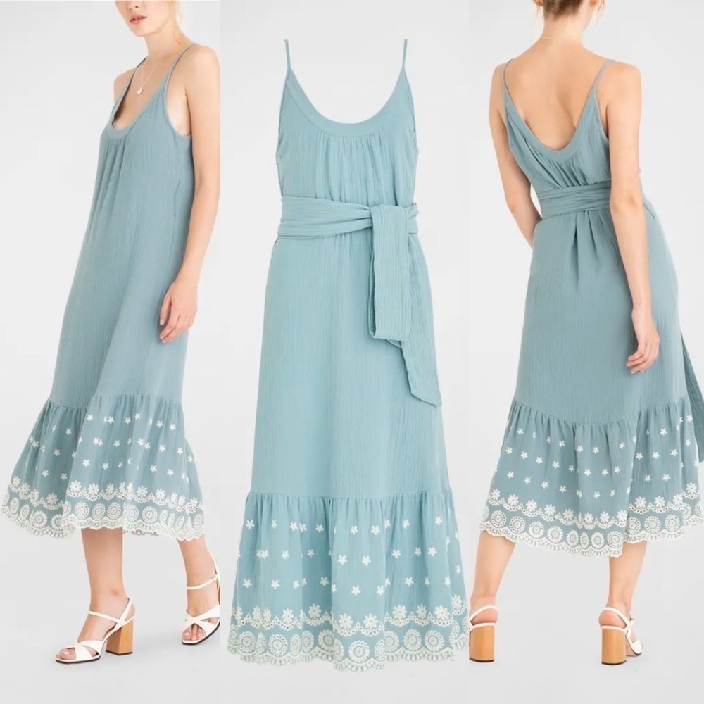 SECRET MISSION Anita Embroidered Midi Dress small new with tag slate blue
